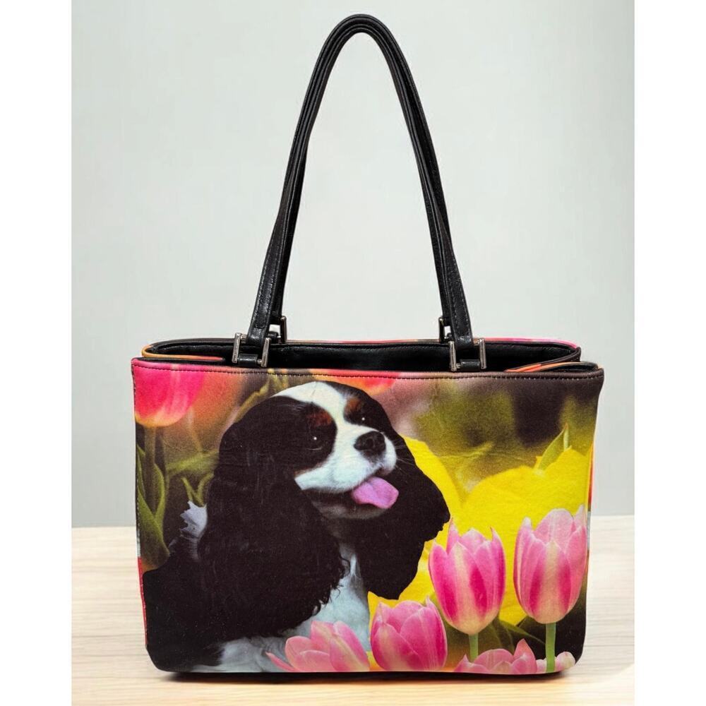 Y2K Isabella Fiore Cavalier King Charles Spaniel Beaded Tote Bag - Picture 2 of 12